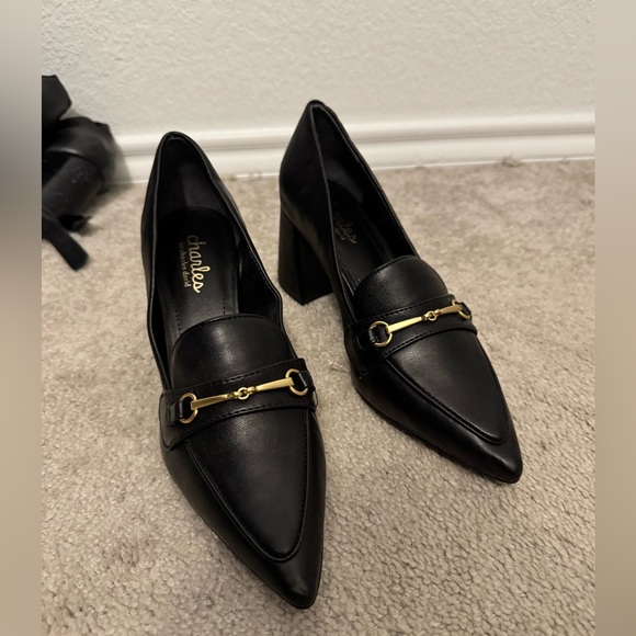 Charles David Shoes - Charles David Black Pointed Loafers with Gold Buckle